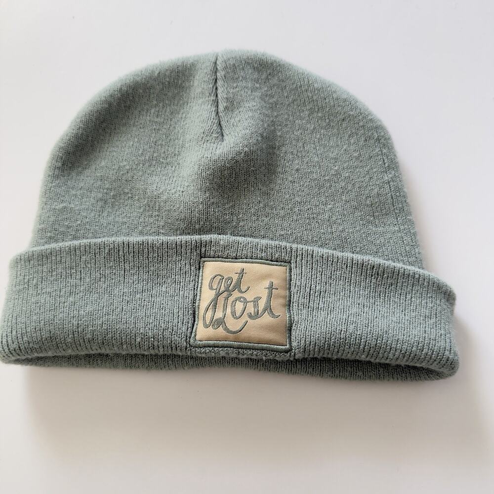 "Get Lost" Adventure Patch Beanie - Sage Green Sage Knit Winter Cuff Skull Cap
